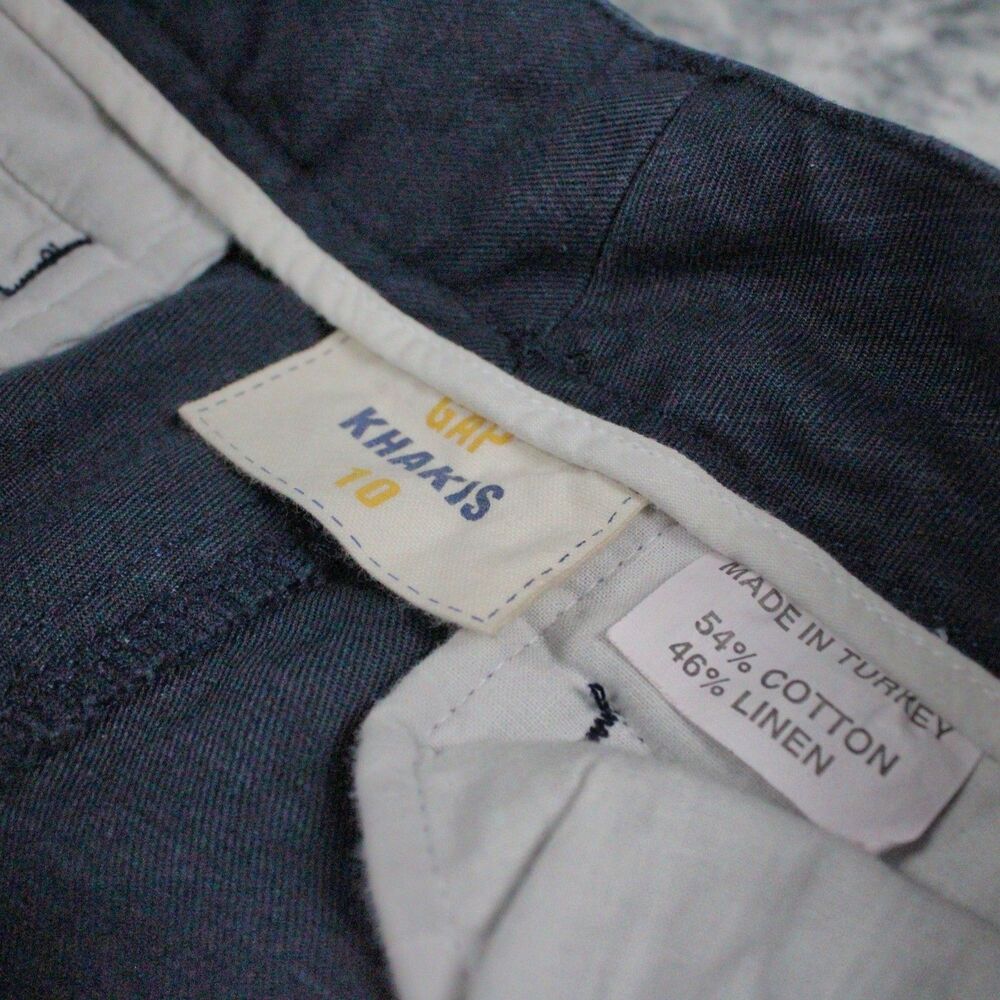 Gap Khakis Chino Pants Womens Size 10 Blue Navy Linen Cotton Y2K Relaxed - Picture 7 of 10